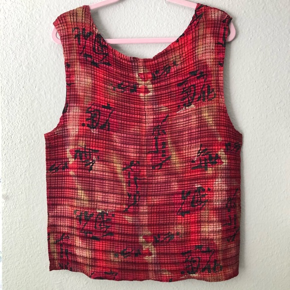 1X Rebecca Jones Red Oriental Print Sleeveless Top - Picture 3 of 5